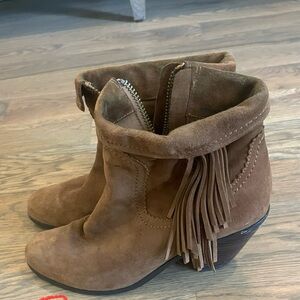 Sam Edelman Brown Suede Ankle Booties with Fringe